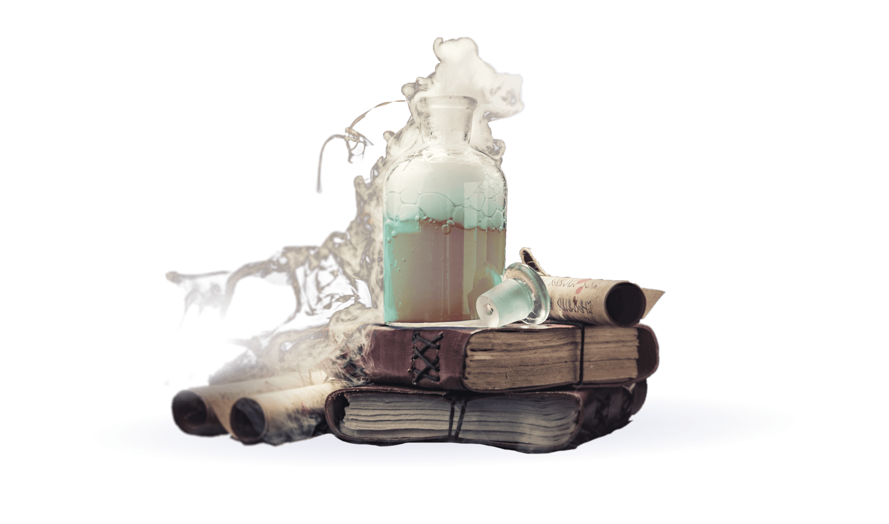 potion on stack of books